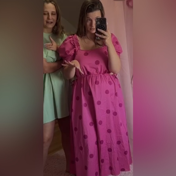 Dotty Blouson-Sleeve Cutout Midi Dress - Picture 3 of 3